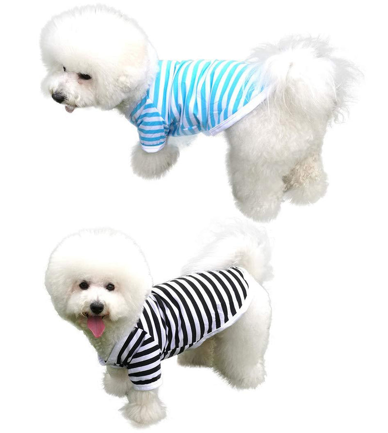 QiCheng&LYS Pet Clothes Dog Striped T-Shirt, Cute Soft Breathable Cotton Vest Short Sleeves Summer Puppy Apparel for Small Medium Dogs (XS, Black Blue) X-Small - PawsPlanet Australia