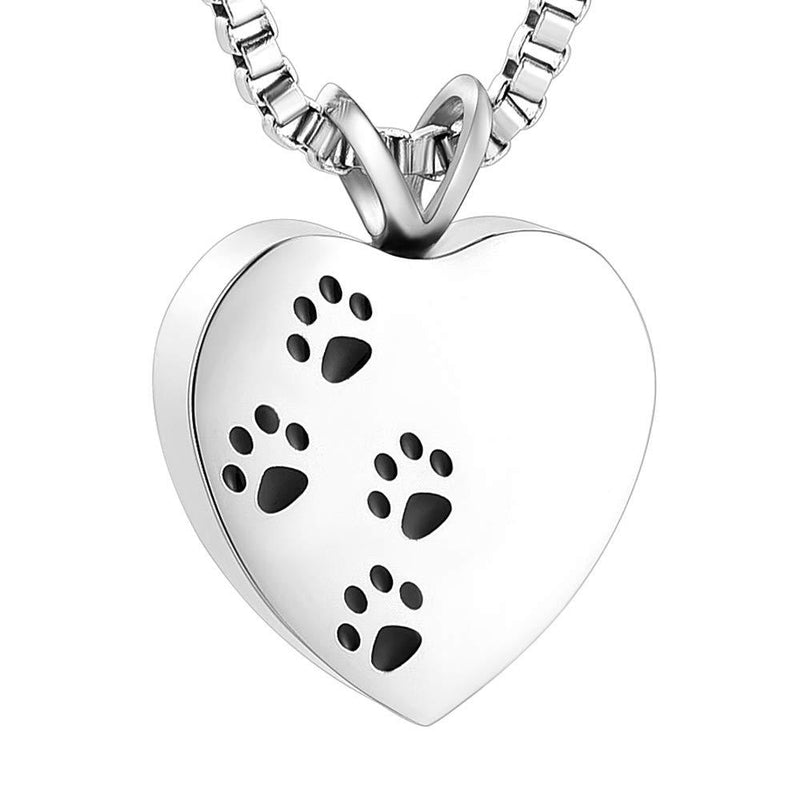 [Australia] - XSMZB Always in My Heart Cremation Jewelry for Ashes Pet Paw Print Pendant Locket Stainless Steel Holder Ashes Keepsake Memorial Urn Necklace Silver 