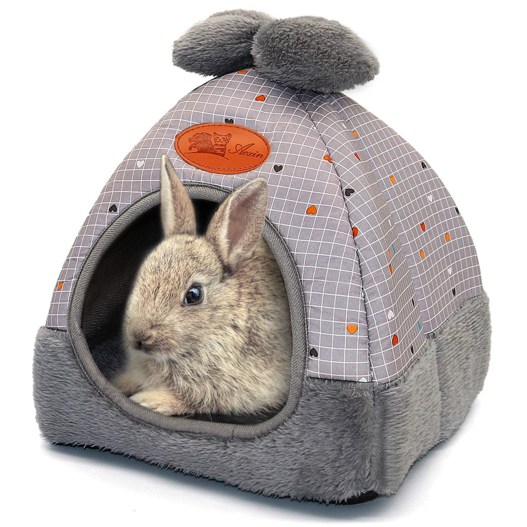 YUEPET Bunny Bed Warm Guinea Pig Cave Beds Cute Bowknot House Big Hideouts Cage Accessorie for Dwarf Rabbits Hamster Bunny Ferrets Rats Hedgehogs Chinchilla Grey - PawsPlanet Australia