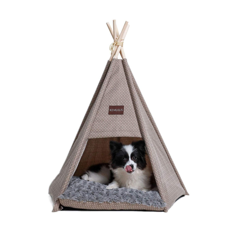 KEMULUS 31 inch Dog House Portable Pet Teepee for Dog&Cat Machine Washable Cute Dog Teepee Bed with Cushion Cat Tipi Bed Indoor Dog Tent Pet Bed Up to 30 Lbs khaki - PawsPlanet Australia