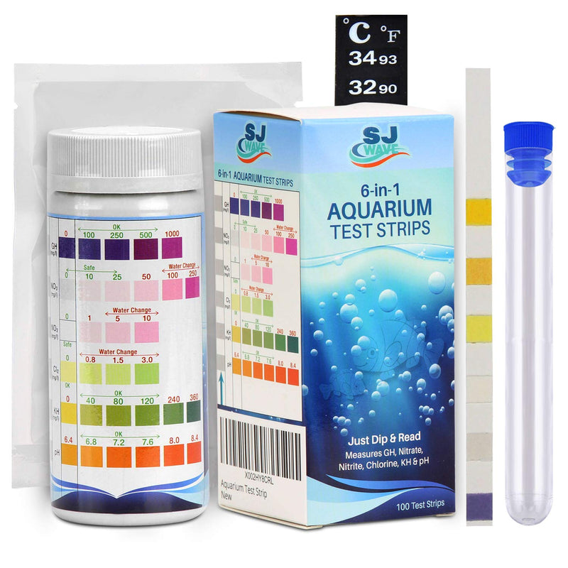 SJ WAVE 6 in 1 Aquarium Test Strip for Freshwater Aquarium | Fast & Accurate Water Quality Testing Strips for Aquariums & Ponds | Monitors pH, Hardness, Nitrate, Temperature and More (100 Tests) - PawsPlanet Australia