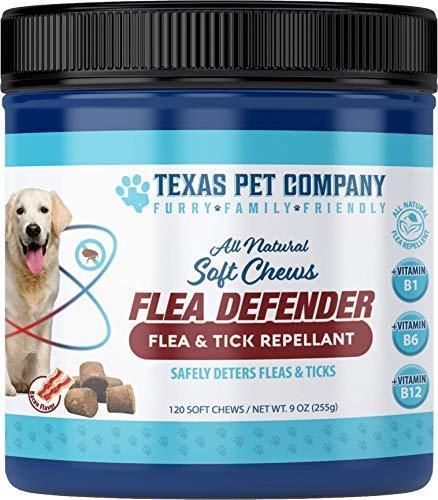 Texas Pet Company Flea Defender Flea & Tick Repellant All Natural Soft Chews, Easy to Chew for Large and Small Dogs, Natural Bacon Flavor, Made in The USA, 120 Chews, 9 Ounces / 255 Grams - PawsPlanet Australia