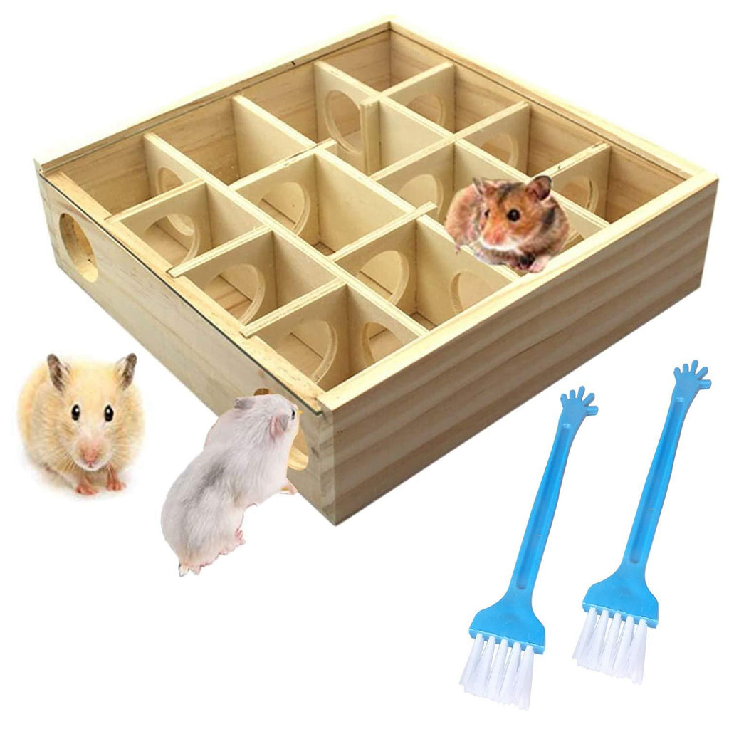 Allazone Wooden Maze Tunnel Toy Labyrinth Dwarf with Cover, Small Pet Animals Natural Wood Toy Hamster Wood Toys Maze Tunnel Mice Wooden Funny Toy - PawsPlanet Australia