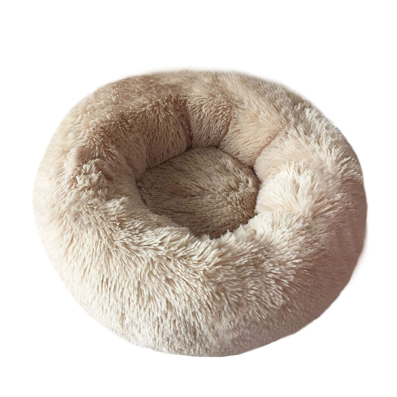 BODISEINT Modern Soft Plush Round Pet Bed for Cats or Small Dogs, Mini Medium Sized Dog Cat Bed Self Warming Autumn Winter Indoor Snooze Sleeping Cozy Kitty Teddy Kennel (S(19.7”Dx7.9 H, Champagne) S(19.7"Dx7.9"H) - PawsPlanet Australia
