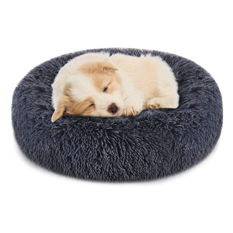 FOCUSPET Dog Bed Cat Bed Donut, Pet Bed Faux Fur Cuddler Round Comfortable for Small Medium Large Dogs Ultra Soft Calming Bed Self Warming Indoor Sleeping Bed Multiple Sizes (20''/24''/32''/40''/46'') S(20'' x 20'' x 8'') Dark Bule - PawsPlanet Australia