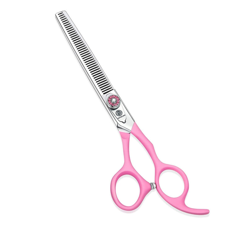 [Australia] - Univinlions 7 Inch Dog Haircut Scissors Shears- Professional Grooming Hair Cutting Curved Thinning Sheers for Dogs Cat Pet- Pink 440c Japanese Stainless Steel Shear 7 Inches Blender 