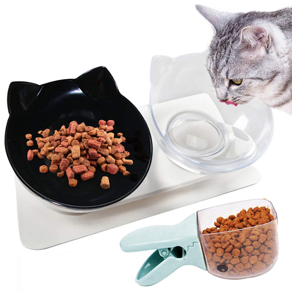 Legendog Cat Bowls,15°Tilted Cat Food Bowl Double Cat Dishes, Cat Feeder Cat Feeding Bowl Raised with Stand, Cat Food Water Bowl for Cats and Small Dog black+white - PawsPlanet Australia