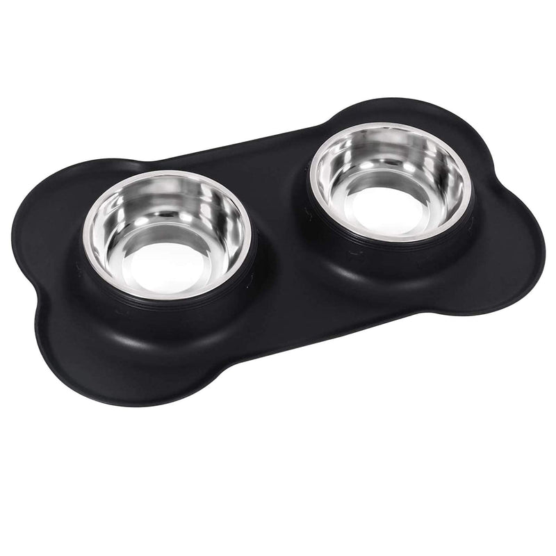 Dog Cat Bowls Stainless Steel Double Dog Food and Water Bowls with No-Spill No-Skid Silicone Mat, Pet Feeder Bowls Small Puppy Bowl for Small Dogs Cats Black - PawsPlanet Australia