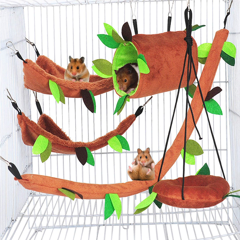 Hamiledyi Hamster Hammock Small Animals Hanging Warm Bed House Organic Natural Apple Wood Chewing Stick Rat Cage Nest Accessories Toy Hanging Tunnel and Swing for Sugar Glider Squirrel 5-PACK - PawsPlanet Australia