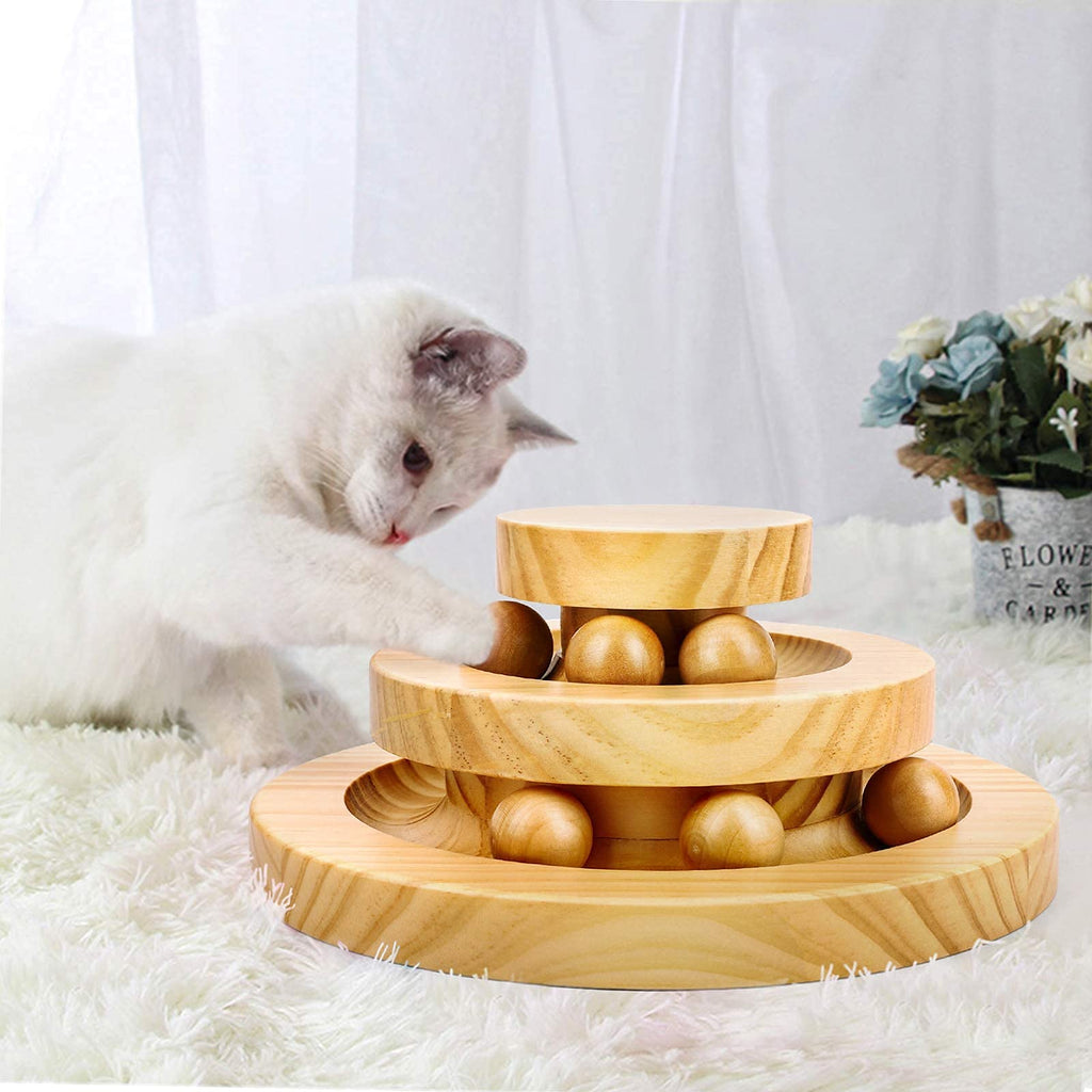 Cat Supplies Funny Roller Cat Toy-Double Layer Wooden Track Balls Turntable for Kitty Cat Gifts for Your Cats 2 Layer Turntable - PawsPlanet Australia