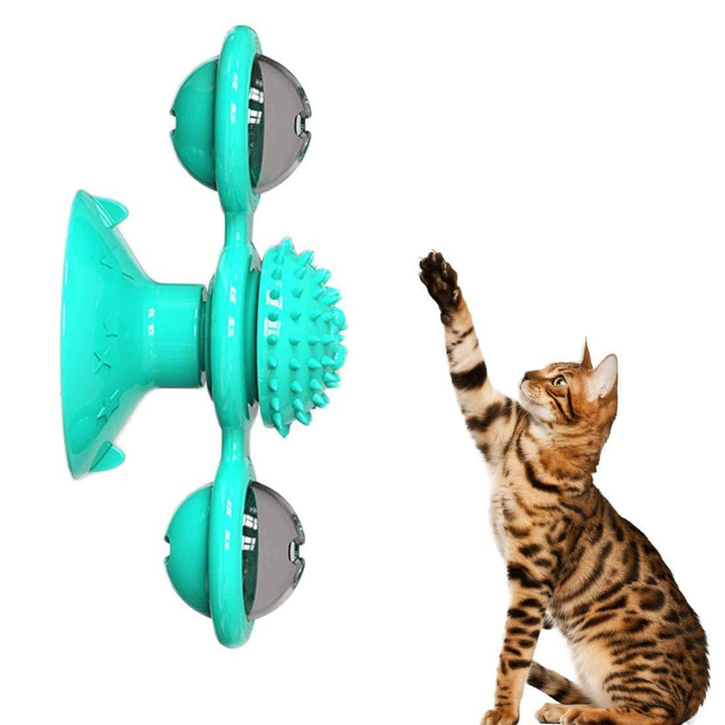 [Australia] - INZENYN Windmill Cat Toy Turntable Teasing Pet Toy Scratching Tickle Cats Hair Brush Funny Cat Toy (Blue) 