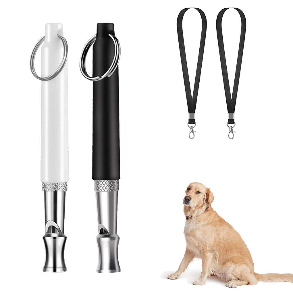 [Australia] - 2 Pack Dog Whistle for Stop Barking, Professional Ultrasonic Dog Whistles Puppy Bark Control Training Tool with Lanyard Black and White 