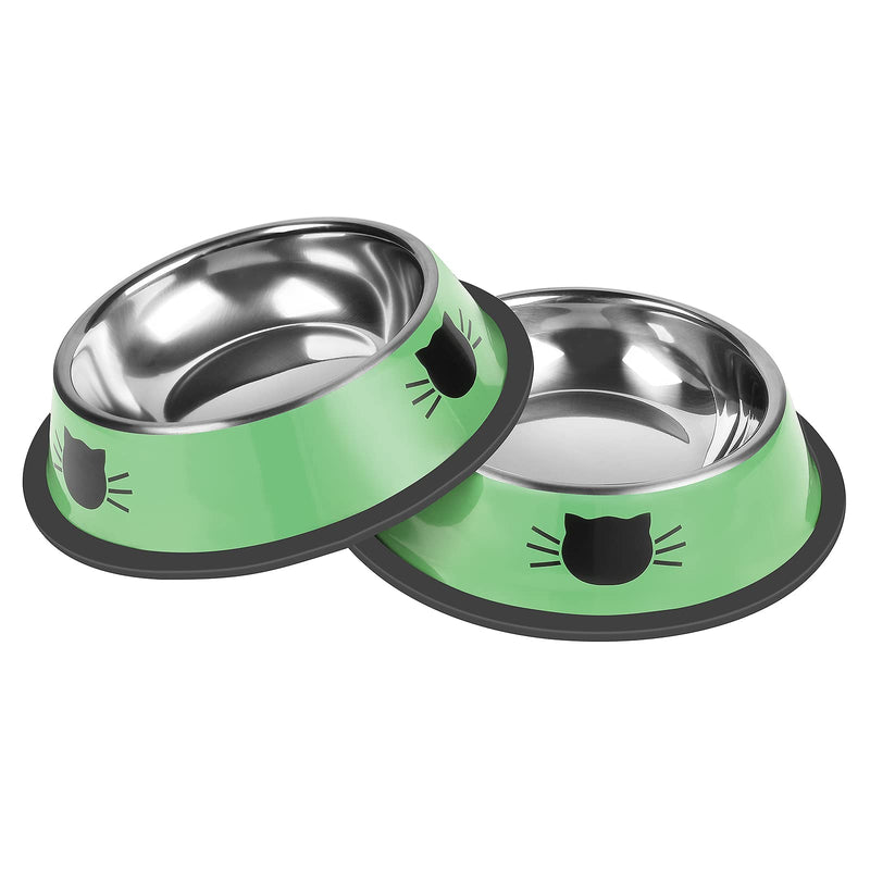 Serentive 2Pcs Cat Bowls Non-Slip Stainless Steel Small Cat Food Bowls Unbreakable Thicken Cat Feeder 7 Oz Cat Dishes Suitable for Indoor Small Pets Removable Rubber Base Easily Clean Lovely Color Green - PawsPlanet Australia