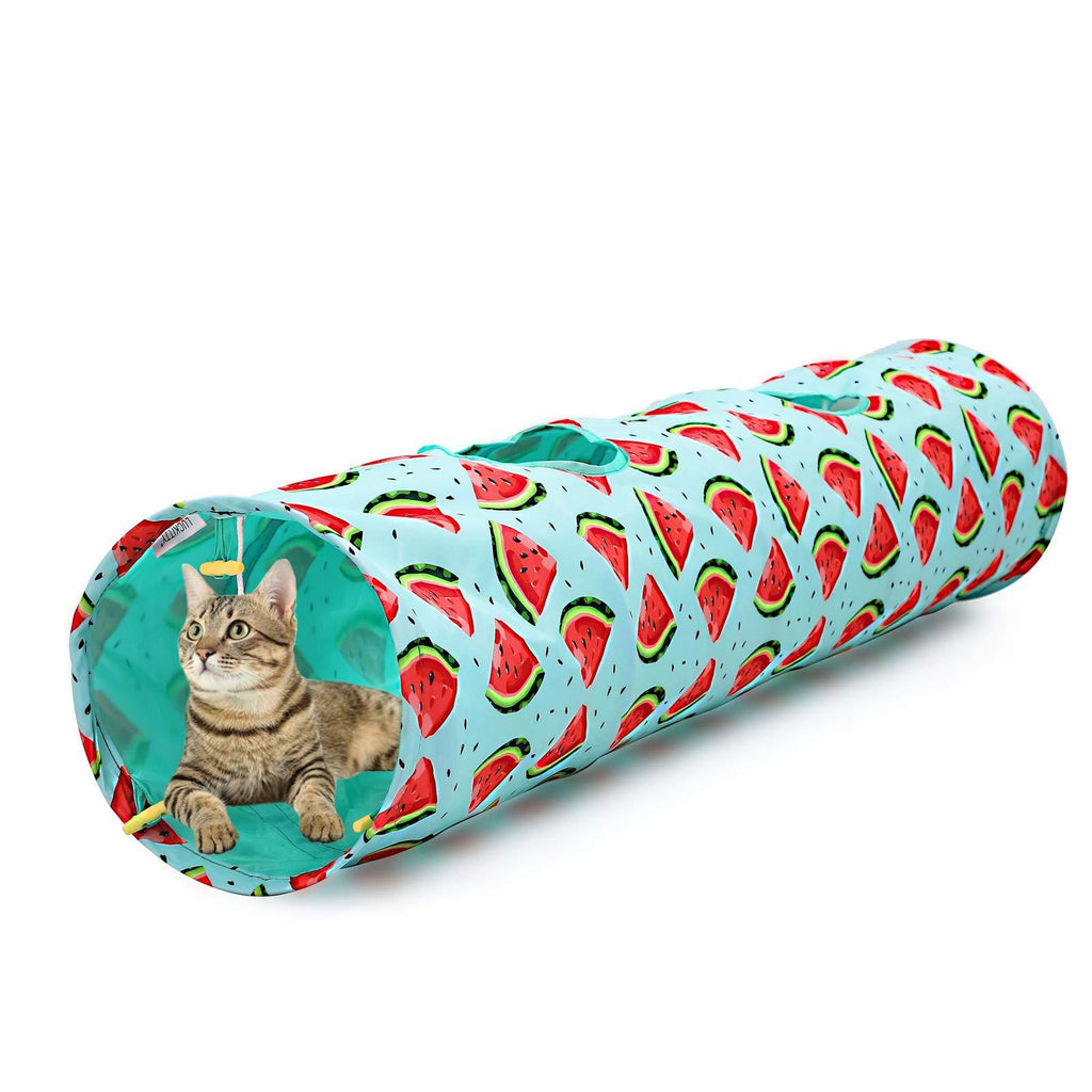 LUCKITTY Large Cat Toys Collapsible Tunnel Tube with Plush Ball, for Small Pets Bunny Rabbits, Kittens, Ferrets,Puppy and Dogs (Watermelon) - PawsPlanet Australia