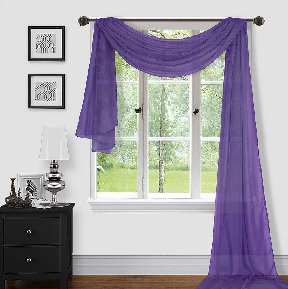 Sapphire Home 1pc Window Sheer Voile Scarf Valance, Decorative Sheer Valance for Window Home Decor, Solid Color, Valance (54"x216") Purple Valance (54" x 216") - PawsPlanet Australia