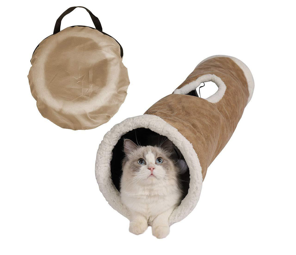 [Australia] - GOHOO PET Cat Tunnel Pop-up Crinkle Paper Pet Tube Collapsible Pet Tunnel Interactive Play Toy with Peekaboo Holes Beige 