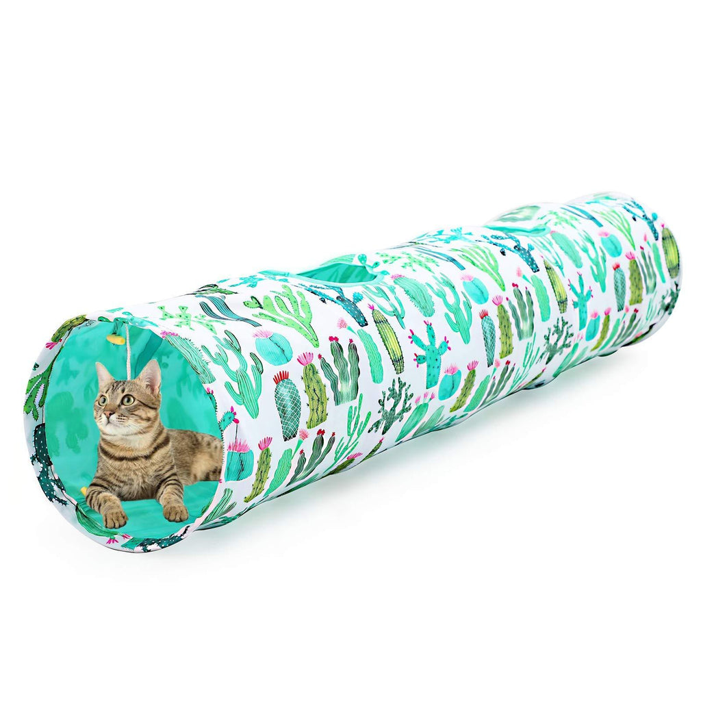 LUCKITTY Large Cat Toys Collapsible Tunnel Tube with Plush Ball, for Small Pets Bunny Rabbits, Kittens, Ferrets,Puppy and Dogs (Cactus) - PawsPlanet Australia