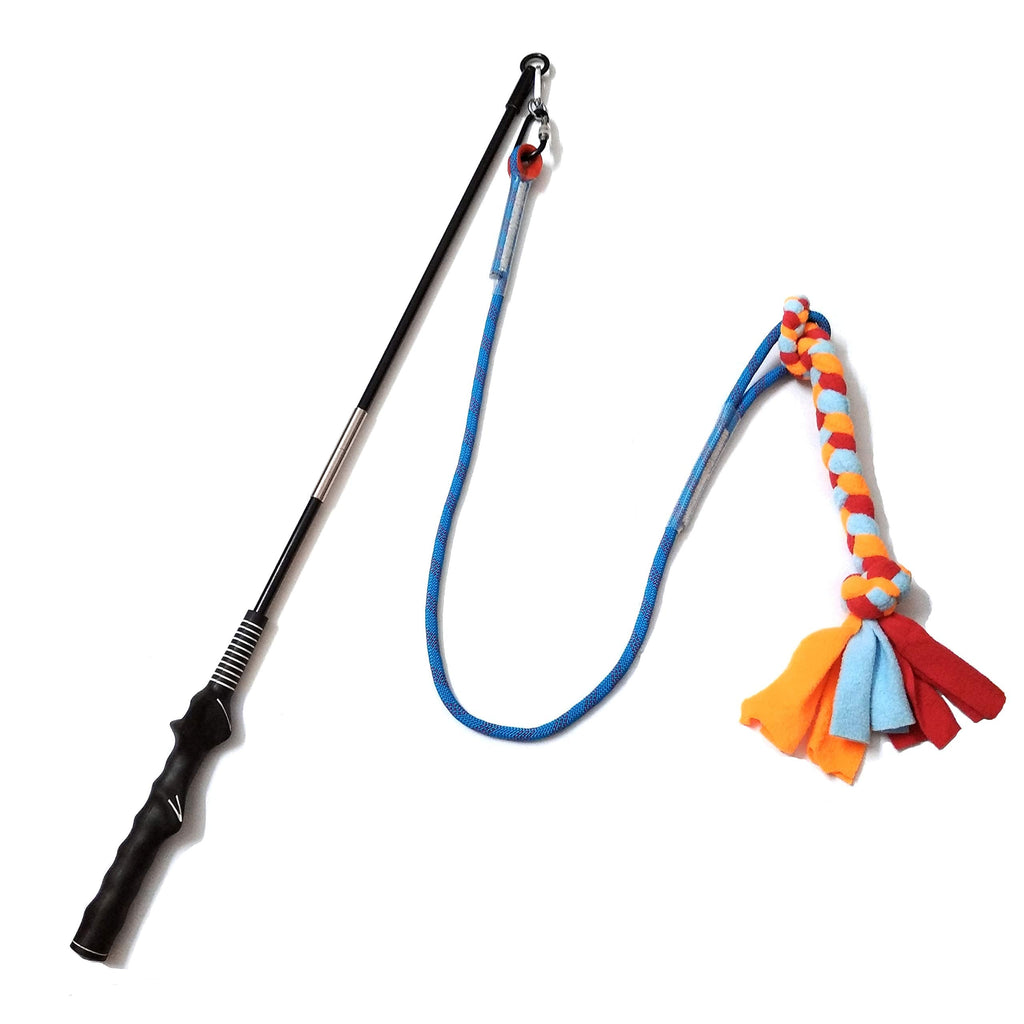 Interactive Flirt Pole Toy for Dogs Chase and Tug of War,Durable Teaser Wand with Pet Fleece Rope Tether Lure Toy to Outdoor Exercise & Training for Small Medium Large Dogs (Blue/Red, POLE-35 inches) Blue/Red - PawsPlanet Australia