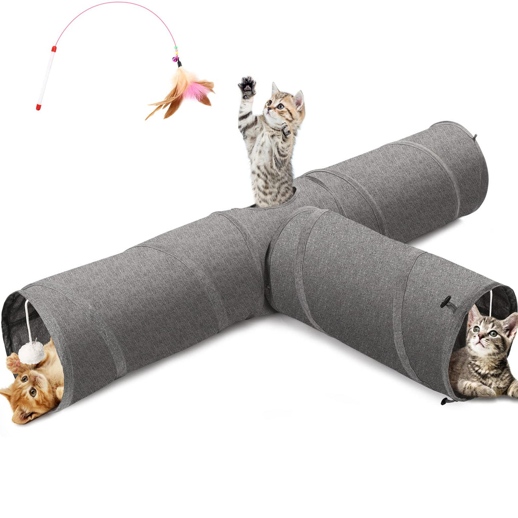 Ownpets Cat Tunnel, 3 Way Collapsible Kitty Tunnel 47 inch Long Cat Tube with Plush Ball & Feather Toy, Large Cat Play Tunnel for Indoor Cat, Kitten, Puppy, Rabbit,and Mongoose - PawsPlanet Australia