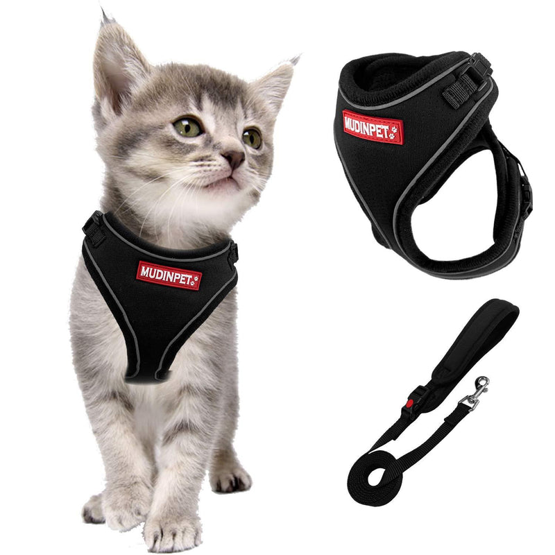 [Australia] - Mudinpet Cat Harness and Leash for Walking Escape Proof, Small Animal Harness Vest with Leash Set, Reflective Adventure Kitten Puppy Vest for Small Medium Large Cat with 4.5ft Cat Leash Lead XXS Chest 8.5-12in Black with Leash 