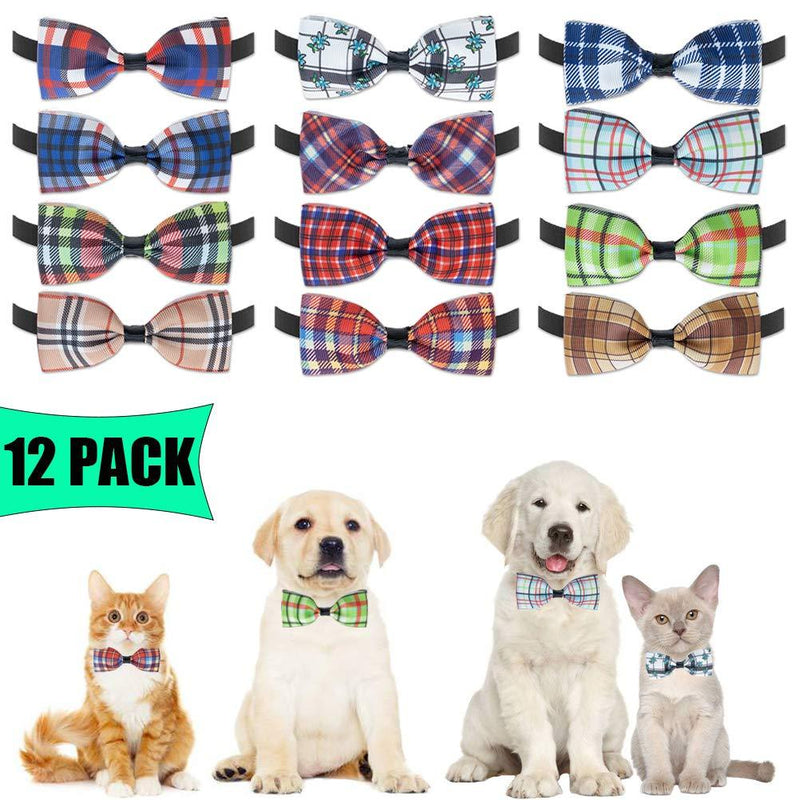 [Australia] - BINGPET Plaid Dog Bow Ties Collar - 12 Pack Adjustable Cat Bow Ties - Pet Bowties Collar for Small Medium Dogs, Puppies and Cats 