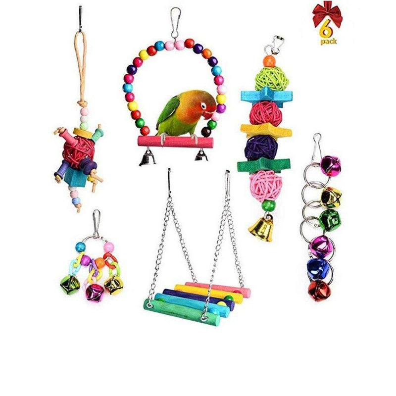 [Australia] - WAFJAMF 6pcs Bird Toys,Bird Swing,Ladder,Hanging Bell,Hammock for Pet Bird Cage,Suitable for Small Parakeets Cockatiels, Macaws, Parrots, Love Birds, Finches 