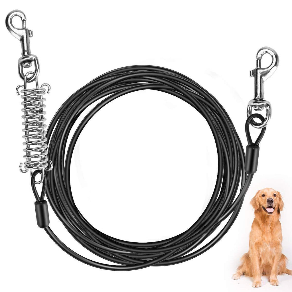 Jhua Dog Tie Out Cable, 20ft Tie Out Cable for Dogs Stainless Steel Wire Rope with Shock Absorbing Spring & Metal Swivel Hooks Pet Tie Out Cable for Large Dogs Up to 110 lbs Black - PawsPlanet Australia