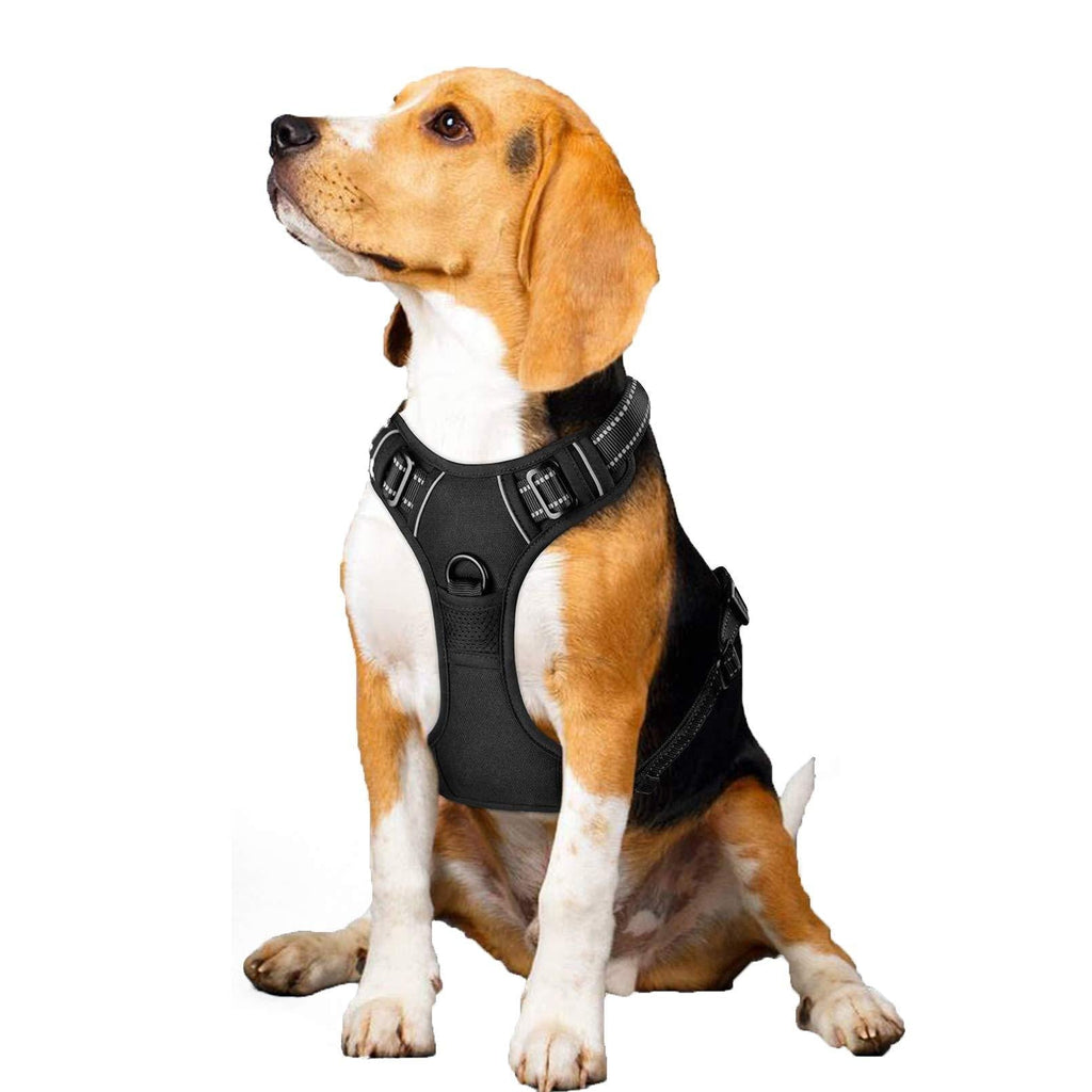 [Australia] - Dog Harness No Pull Adjustable Reflective Pet Harness Easy Control Handle Oxford Soft Mesh Vest for Small Medium Large Dogs Walking Training Running with 2 Leash Clips, Black S (Chest: 14"-28.5") 