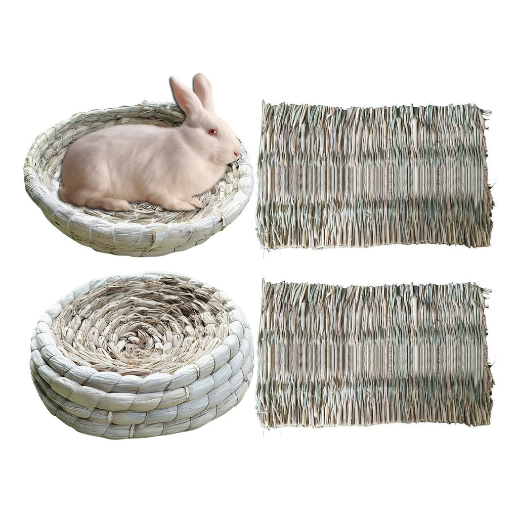 S-Mechanic 2 Pack Bunny Corn Husk Beds with 2 Pack Grass Mats Woven Straw Mats Bedding Basket for Rabbits, Guinea Pig, Chinchilla, Hamster 2 Pack Beds & 2 Pack Mats - PawsPlanet Australia