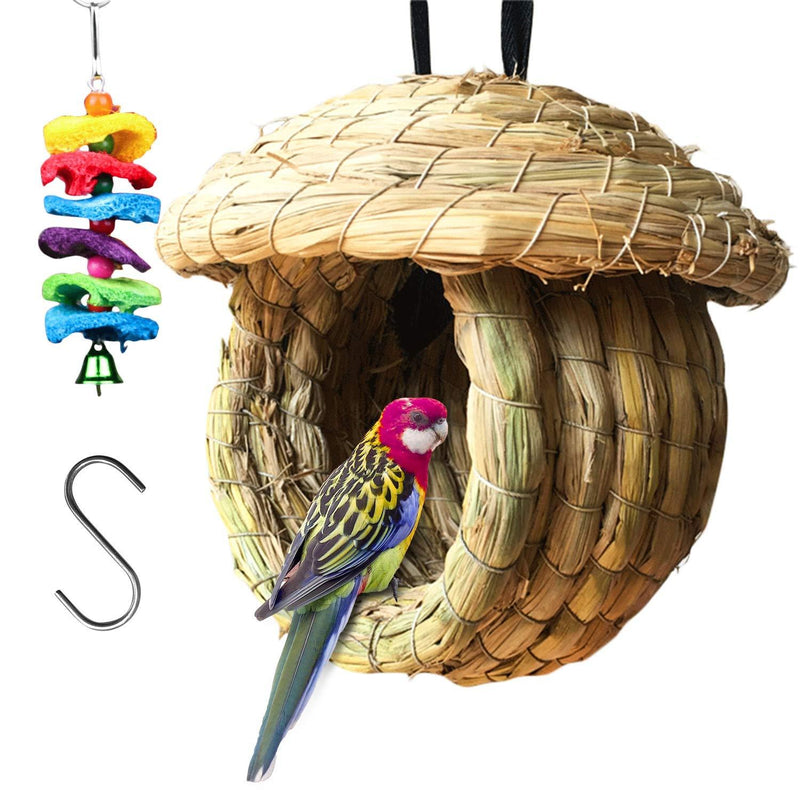 [Australia] - S-Mechanic Birds Nest Eco-Friendly Straw Birds Cages 100% Natural Fiber Birdhouse with Birds Toy and S Hook for Hanging 