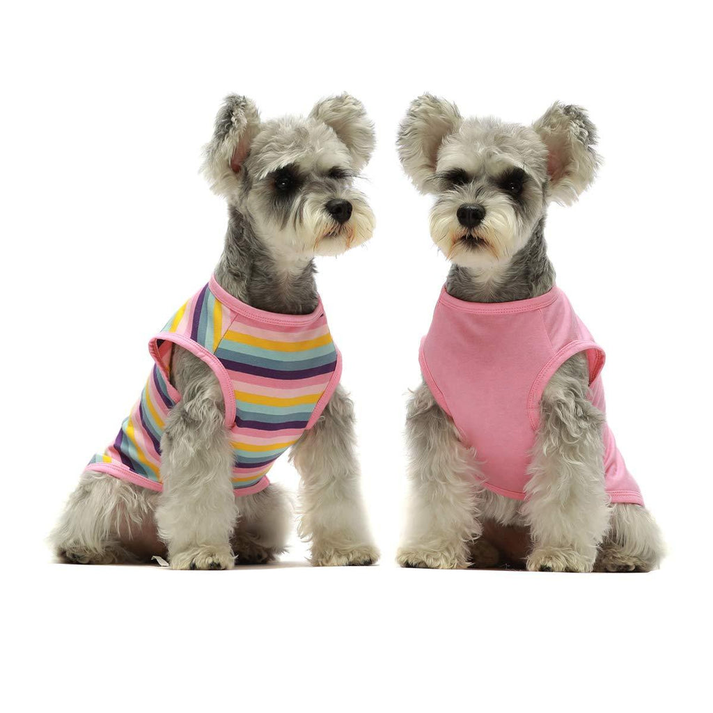 [Australia] - Fitwarm 2-Pack 100% Cotton Striped Dog Shirt for Pet Clothes Puppy Vest T-Shirts Cat Top Tee Breathable Stretchy S Pink 