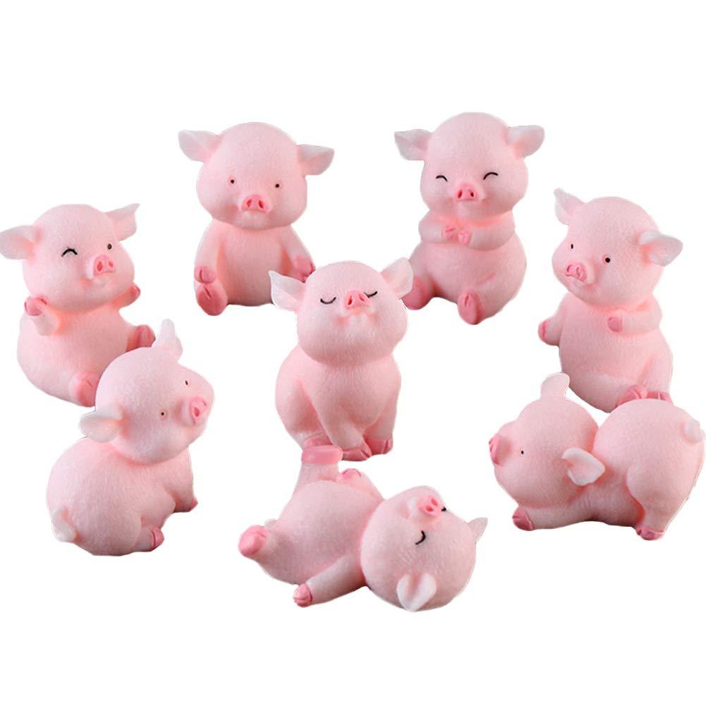 Miniature Pig Figurines 8 Pcs, Cute Pink Piggy Toy Figures Cake Toppers for Fairy Garden Decor Christmas Desk Decoration - PawsPlanet Australia