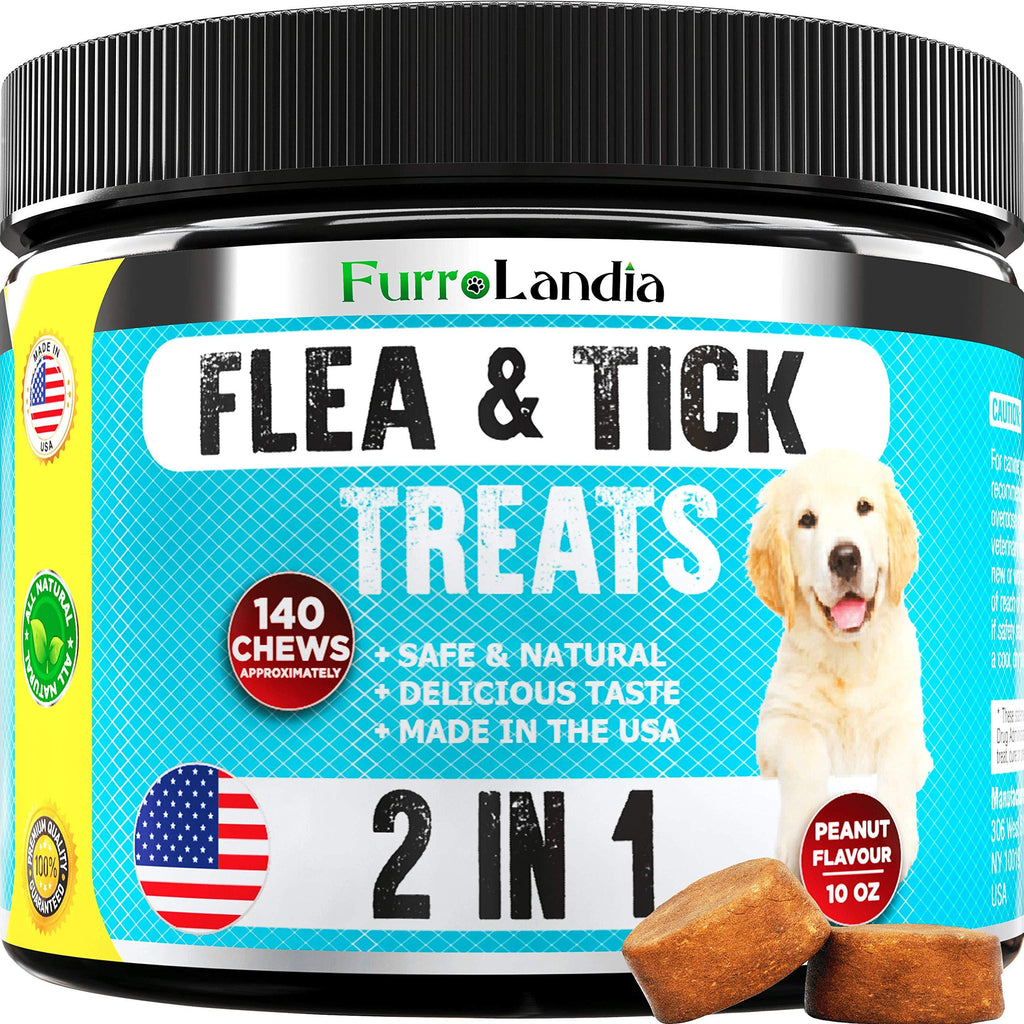 FurroLandia Chewable Flea & Tick Treats for Dogs - Natural Flea and Tick Supplement for Dogs - No Chemicals | No Mess | No Collars | USA Made - Peanut Butter Flavor - PawsPlanet Australia