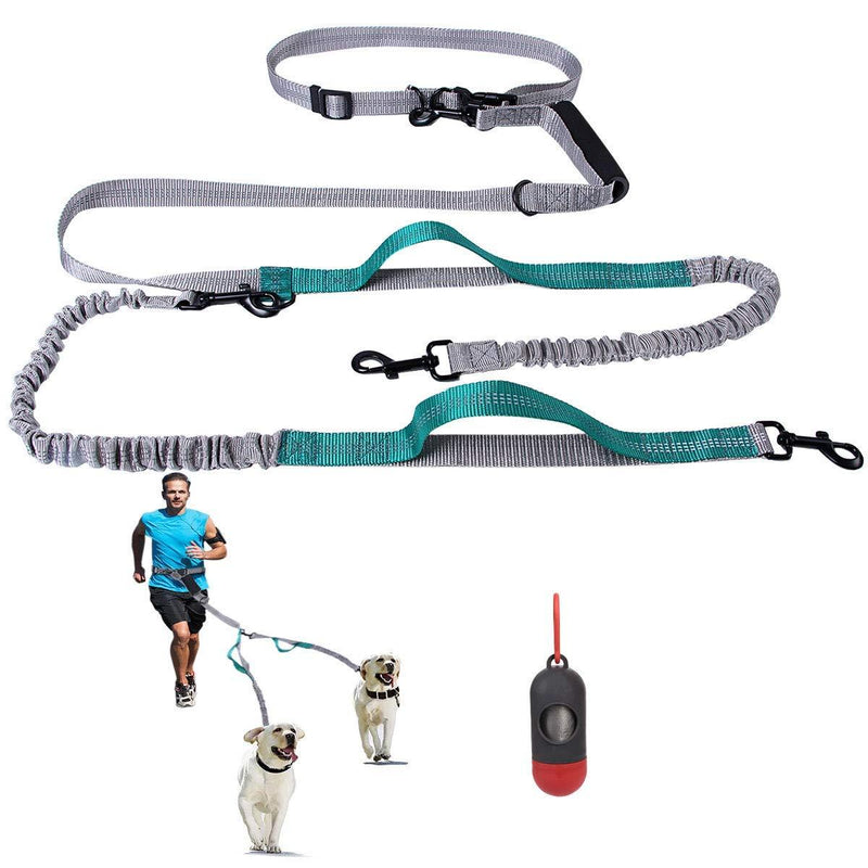 [Australia] - Alsol Lamesa Dual Dog Leash, Double Dog Leash, 360 Swivel No Tangle Double Dog Walking Training Leash, Comfortable Shock Absorbing Reflective Bungee for Two Dogs, Black, Medium Large Dog Dark Green with Waste Bag 