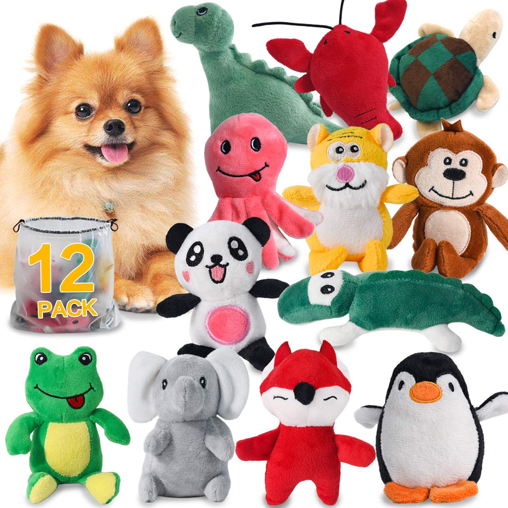 [Australia] - LEGEND SANDY Squeaky Dog Toys for Puppy Small Medium Dogs, Stuffed Samll Dog Toys Bulk with 12 Plush Pet Dog Toy Set, Cute Safe Dog Chew Toys Pack for Puppies Teething Animal Print 