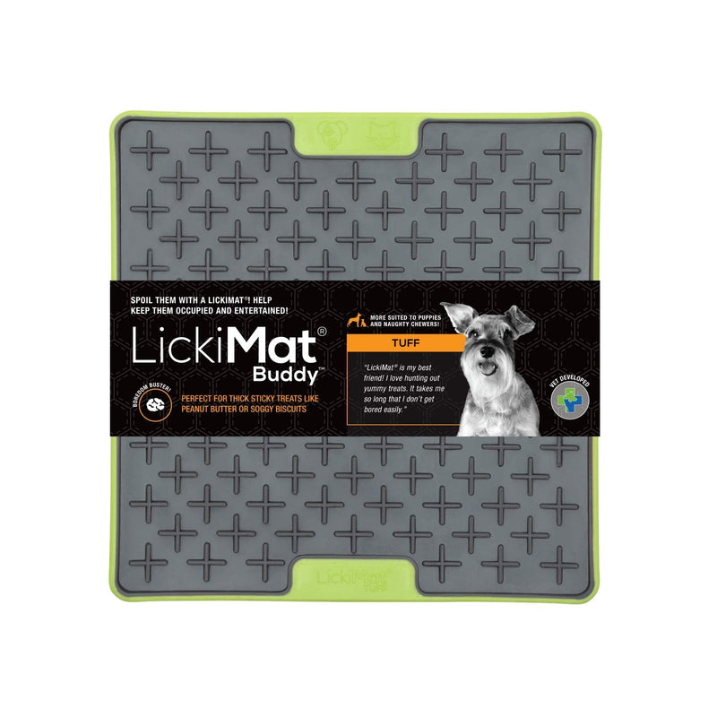 Lickimat Tuff, Heavy-Duty Dog Slow Feeders Lick Mat, Boredom Anxiety Reducer; Perfect for Food, Treats, Yogurt, or Peanut Butter. Fun Alternative to a Slow Feed Dog Bowl! Green Buddy - PawsPlanet Australia