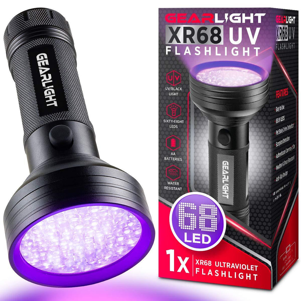 [Australia] - GearLight UV Black Light Flashlight XR68 - Powerful 68 LED Blacklight Flashlights for Pet Urine Detection, Scorpion, Bed Bug, Resin Curing, Dog Stain, and Carpet Odor Eliminator Remover 