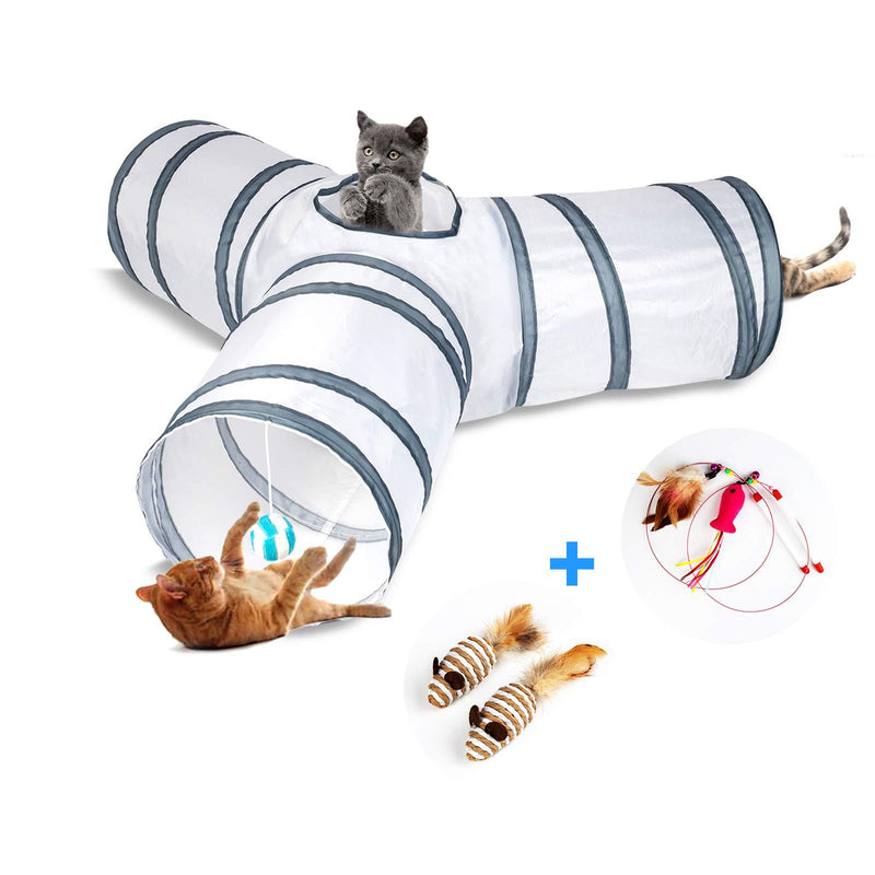 Cat Tunnel, Cat Tunnels for Indoor Cats, Tube Cat Toys 3 Way Collapsible, Kitty Tunnel Bored Cat Pet Toys Peek Hole Toy Ball Cat, Puppy, Kitty, Kitten, Rabbit White - PawsPlanet Australia