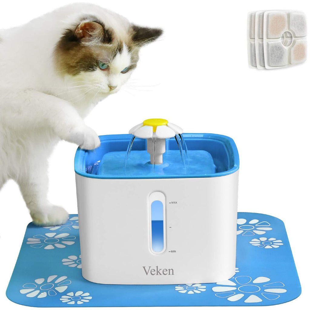 Veken Cat Water Fountain, 84oz Automatic Pet Water Fountain Dog Water Dispenser with 3 Replacement Filters & 1 Silicone Mat for Cats and Small to Medium Dogs Blue - PawsPlanet Australia