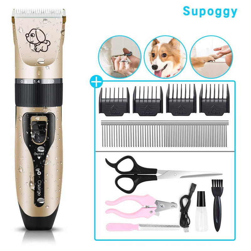 [Australia] - Supoggy Professional Dog Clippers, Rechargeable Cordless Dog Grooming kit, Low Noise Pet Hair Clipper Trimmer Shaver with Comb Guides Scissors Nail Kits for Dogs Cats 