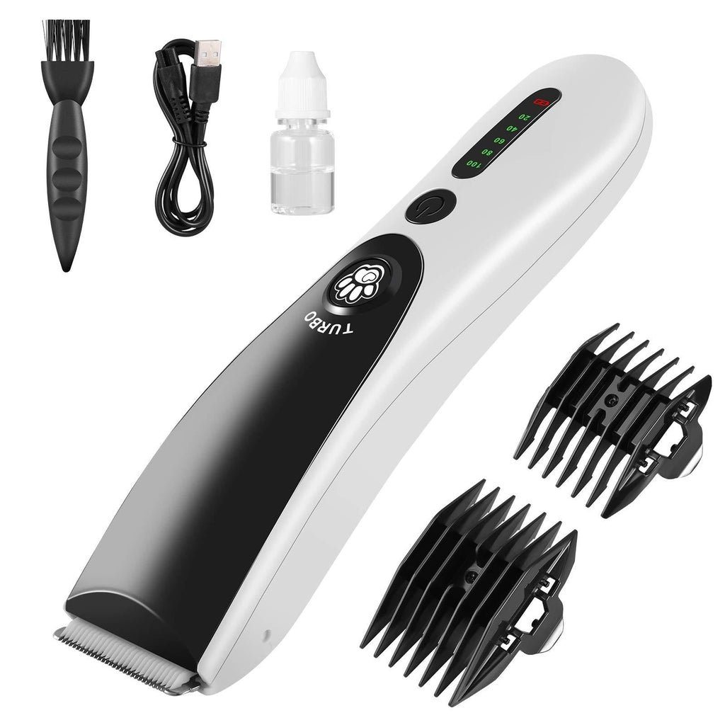 Dog Clippers, 5-Hour Working Dog Grooming Clippers Kit 2-Speed Cordless Pet Hair Clippers Professional for Grooming Electric Clippers with 4 Guide Guards for Dogs Cats and Animals, Washable, Low Noise white - PawsPlanet Australia