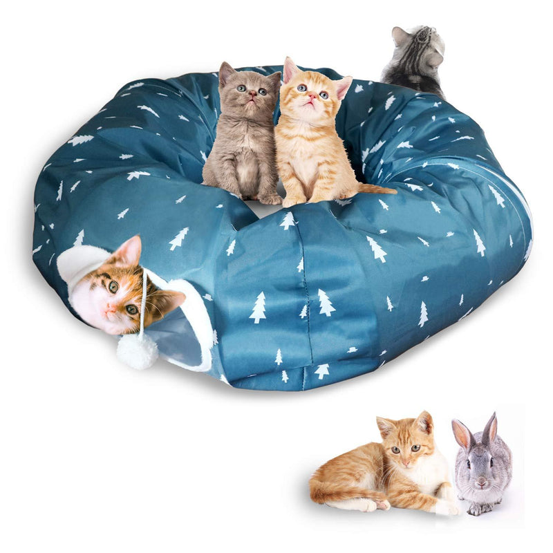 AUOON Cat Tube and Tunnel with Central Mat for Cat Dog, Soft Plush Material and Full Moon Shaped, Length 98" Diameter 9.8", 2 Color Blue - PawsPlanet Australia