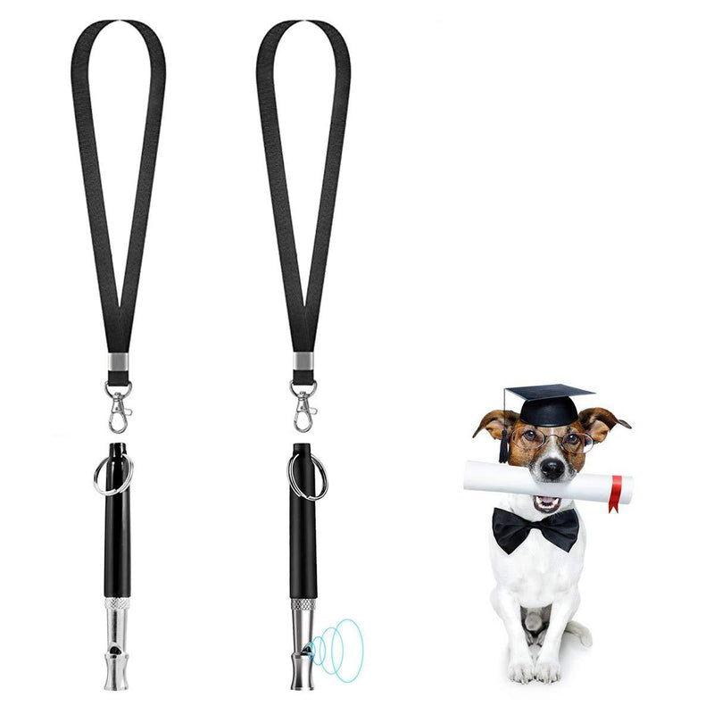 [Australia] - Dinghao Professional Training Dog Whistle – Adjustable Pitch Ultrasonic Dog Training Whistle to Stop Barking Safety Stainless Steel Training Tool with Lanyard – 2 Whistles with 2 Free Lanyards black 