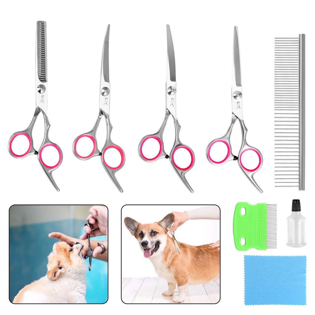 [Australia] - Lattook Dog Grooming Scissors Kit, Professional Curved, Thinning, Straight Sharp Shears with Comb for Small or Large Dogs, Cats or Other Pets 