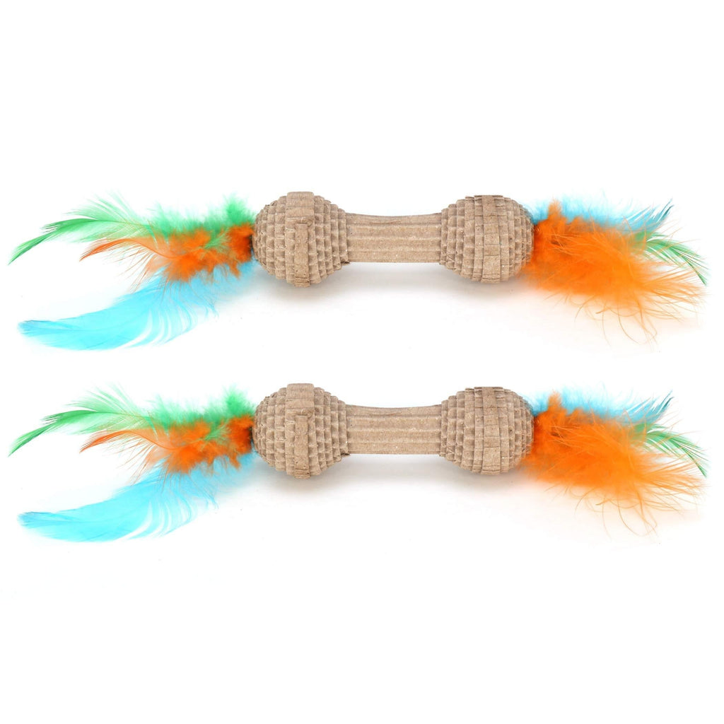 [Australia] - Ware Manufacturing 2 Pack of Corrugate Barbell Cat Toys with Feathers 