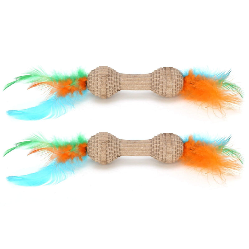 [Australia] - Ware Manufacturing 2 Pack of Corrugate Barbell Cat Toys with Feathers 