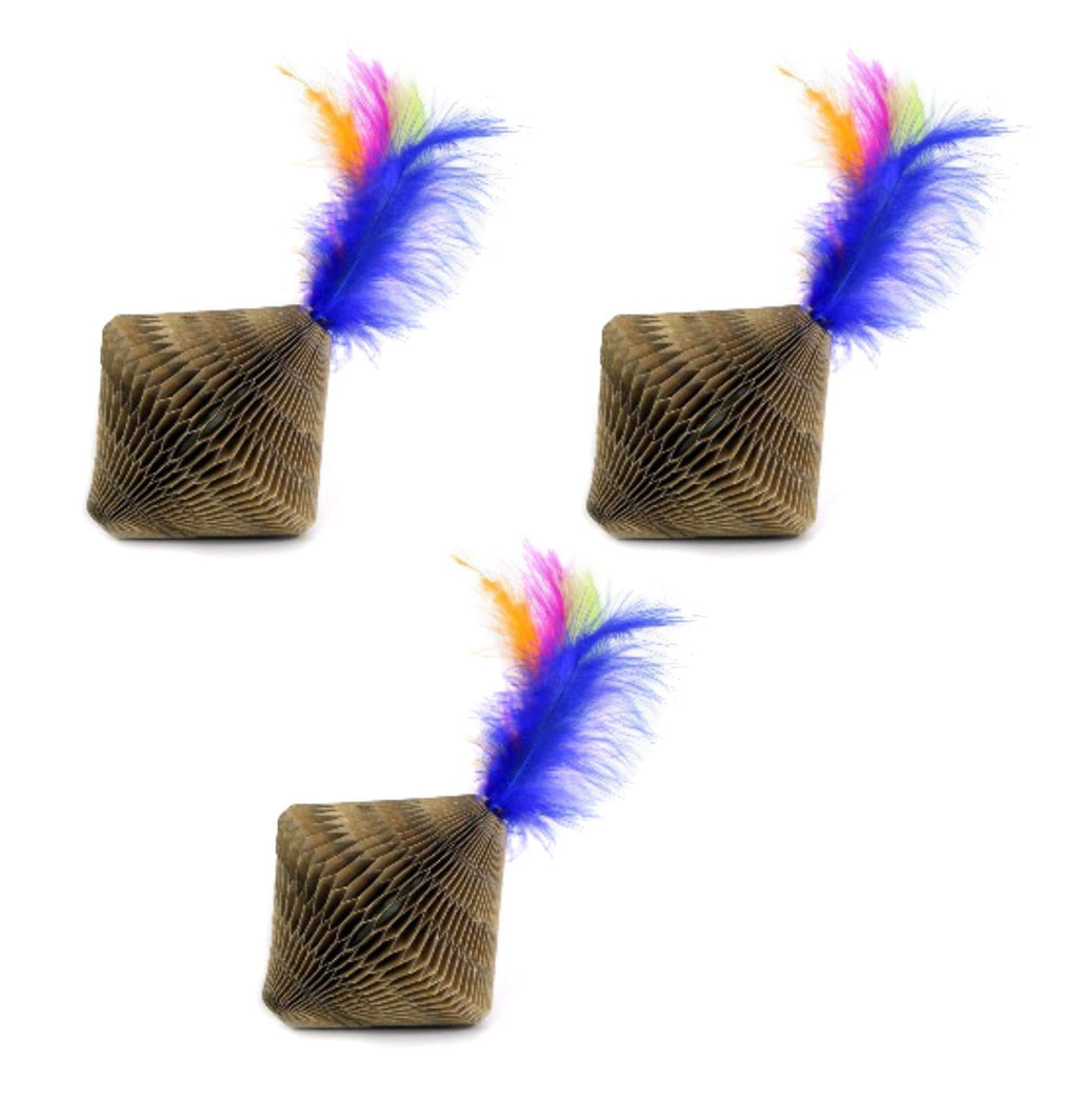 [Australia] - Ware Manufacturing 3 Pack of Corrugated Feather Top Cat Toys, 4.25 Inch 