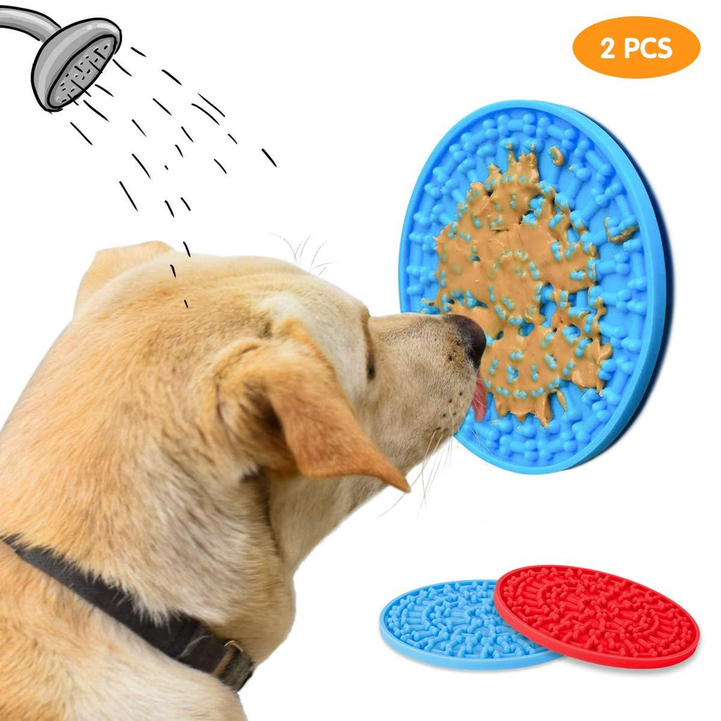 [Australia] - IGC Dog Lick Pad - Dog Shower Accessories for Distracting, Peanut Butter Lick Mat with Super Suction, Dog Slow Feeder Lick Mat for Dog Grooming, Bathing, and Pet Training (2Pcs) red+blu 