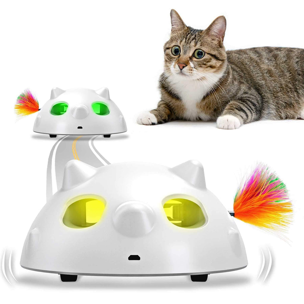 [Australia] - goopow Interactive Cat Toys, Automatic Irregular USB Charging Dog Kitten Pet Ambush Toys, Rotating Feather Ball Indoor Toy for Cat Kitten, Build-in LED Light, Automatic On/Off, Large Capacity Battery 