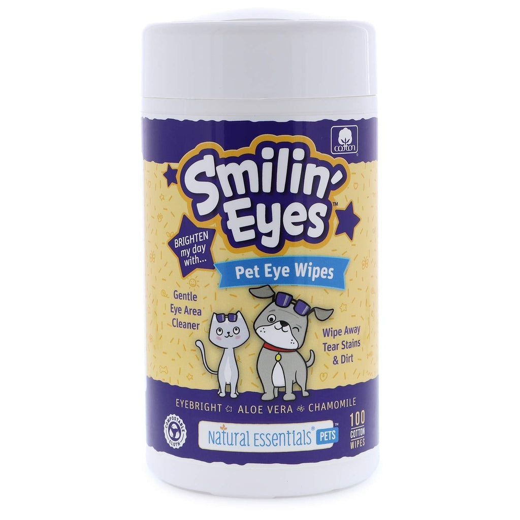 Natural Essentials Smilin' Eyes Pet Eye Wipes for Dogs, Cats, Puppies & Kittens, Great for Crust Remover & Stain Cleaning, 100% Cotton, 100 ct Pk - PawsPlanet Australia